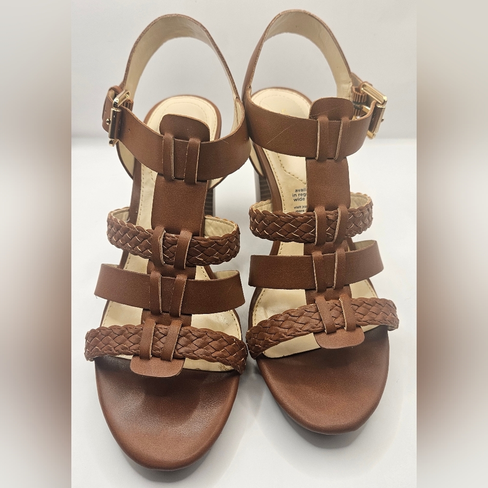 Barely used Liz Claiborne Palm Brown Braided Strappy 3.75" Heels - Picture 2 of 6
